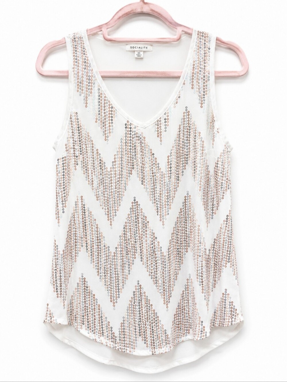 Socialite Sequin Chevron Tank Top XS White Champagne Glam Party